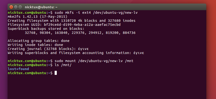 Δημιουργία συστήματος αρχείων και προσάρτηση